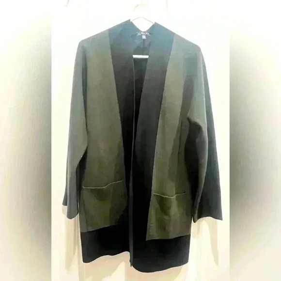 Eileen Fisher Merino Wool color block cardigan - Picture 2 of 5